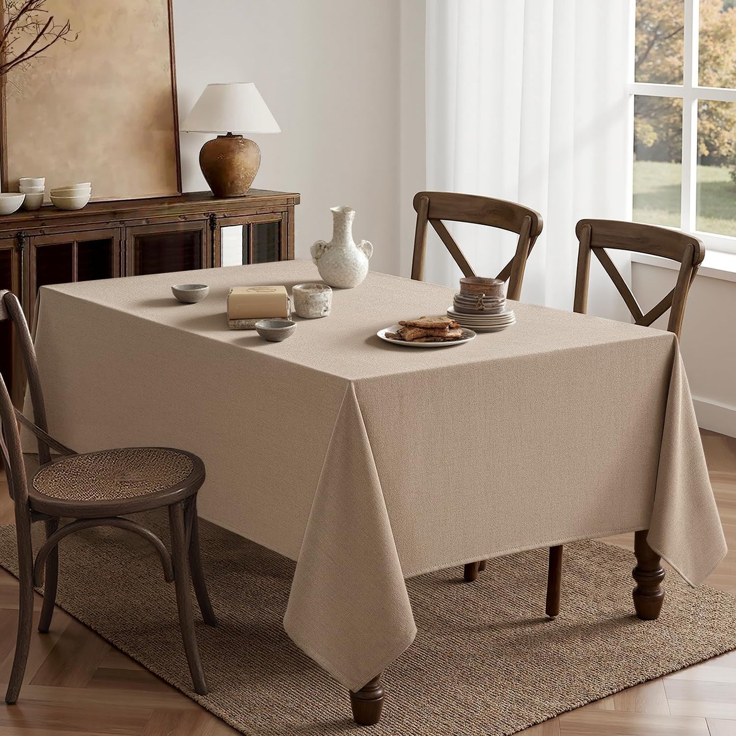 Brown Linen Tablecloth 52X70 Inch Rectangle Table Cloth Waterproof,Stain Resistant & Wrinkle Resistant for Dining Party Wedding