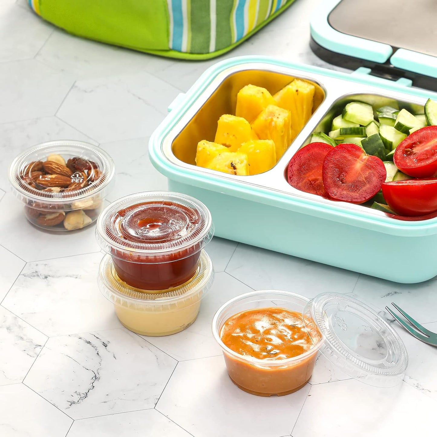 130 Sets - 2 Oz Jello Shot Cups, Small Plastic Containers with Lids, Airtight and Stackable Portion Cups, Salad Dressing Container, Dipping Sauce Cups, Condiment Cups