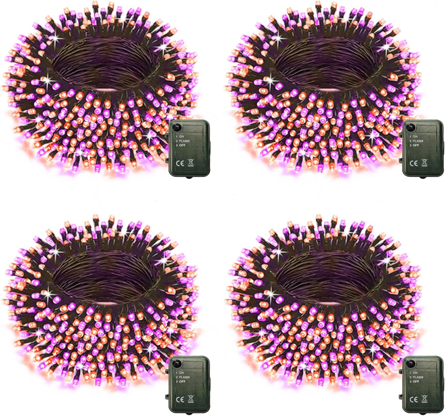 Halloween String Lights Battery Powered, 4 Pack Total 66.6 FT 200 LED Orange and Purple Halloween Lights Indoor Outdoor Decoration, Twinkle Fairy Light for Home Party Room Party Tree Decor