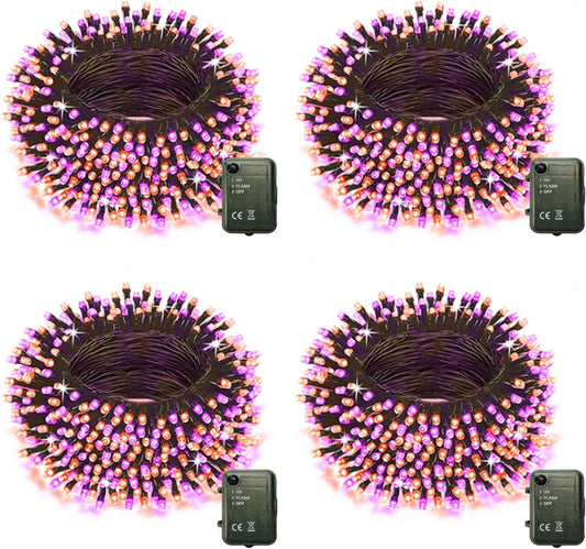 Halloween String Lights Battery Powered, 4 Pack Total 66.6 FT 200 LED Orange and Purple Halloween Lights Indoor Outdoor Decoration, Twinkle Fairy Light for Home Party Room Party Tree Decor
