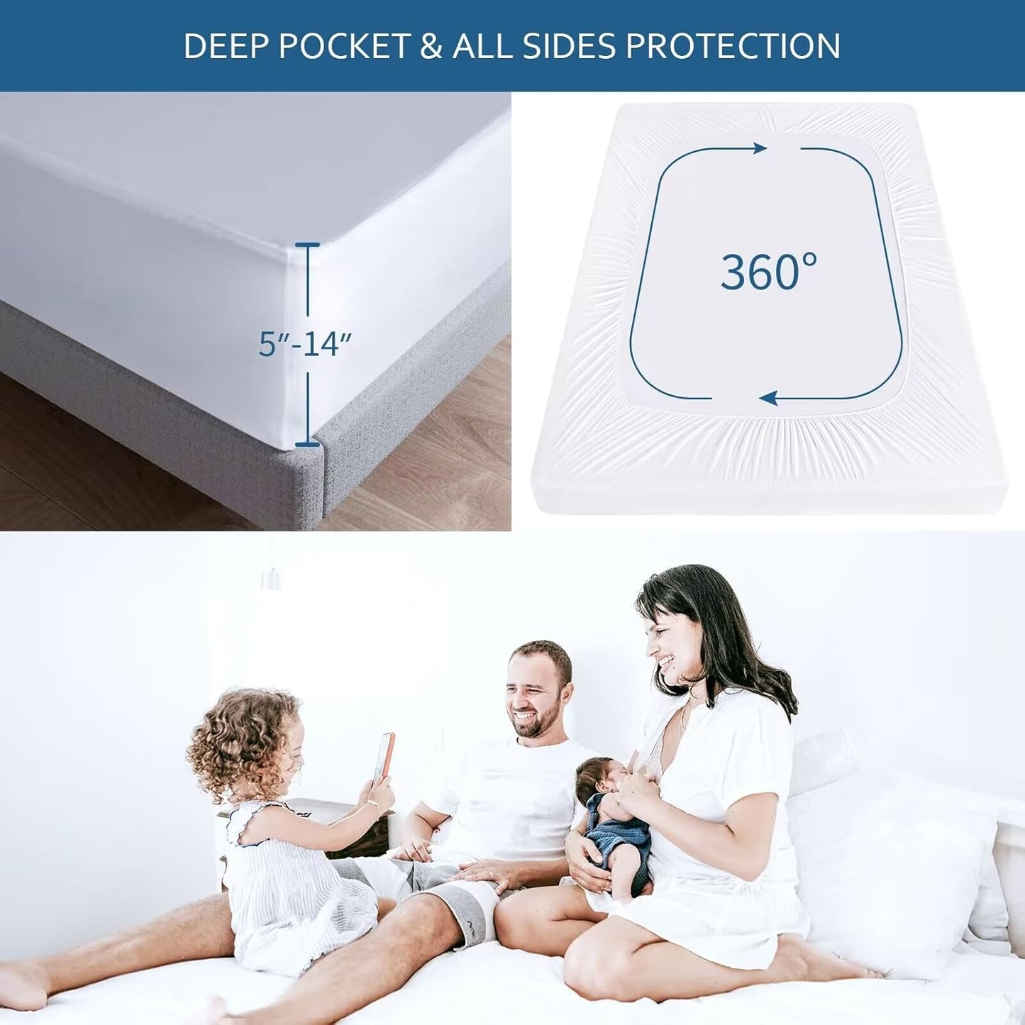Waterproof Mattress Protector Full Size,Mattress Cover Protector, Smooth Top Mattress Protector for Kids, Breathable Skin Friendly and Noiseless Fitted Sheet,Full Size,Polyester