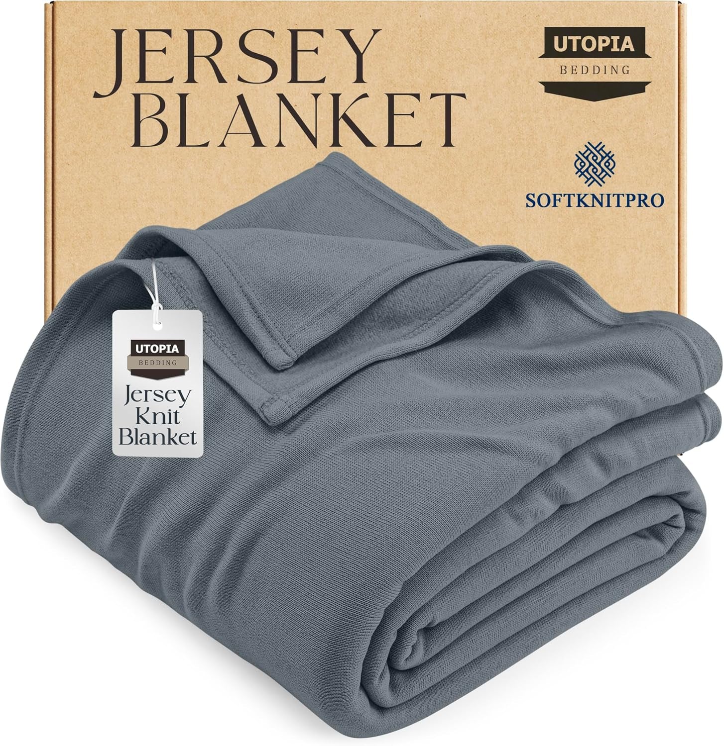 Knit Blanket Queen Size (90X90 Inches, Grey) Soft Lightweight Jersey Breathable Sweatshirt Blanket for Bed,Couch & Sofa