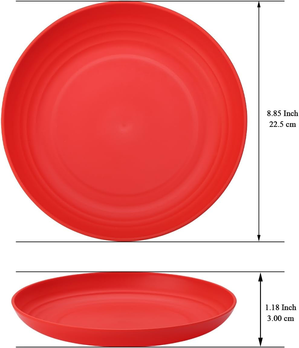 Set of 12 Reusable 9" Plastic Plates in FR Color – Durable and Lightweight Dinnerware for Home, Kids, and Outdoor Activities