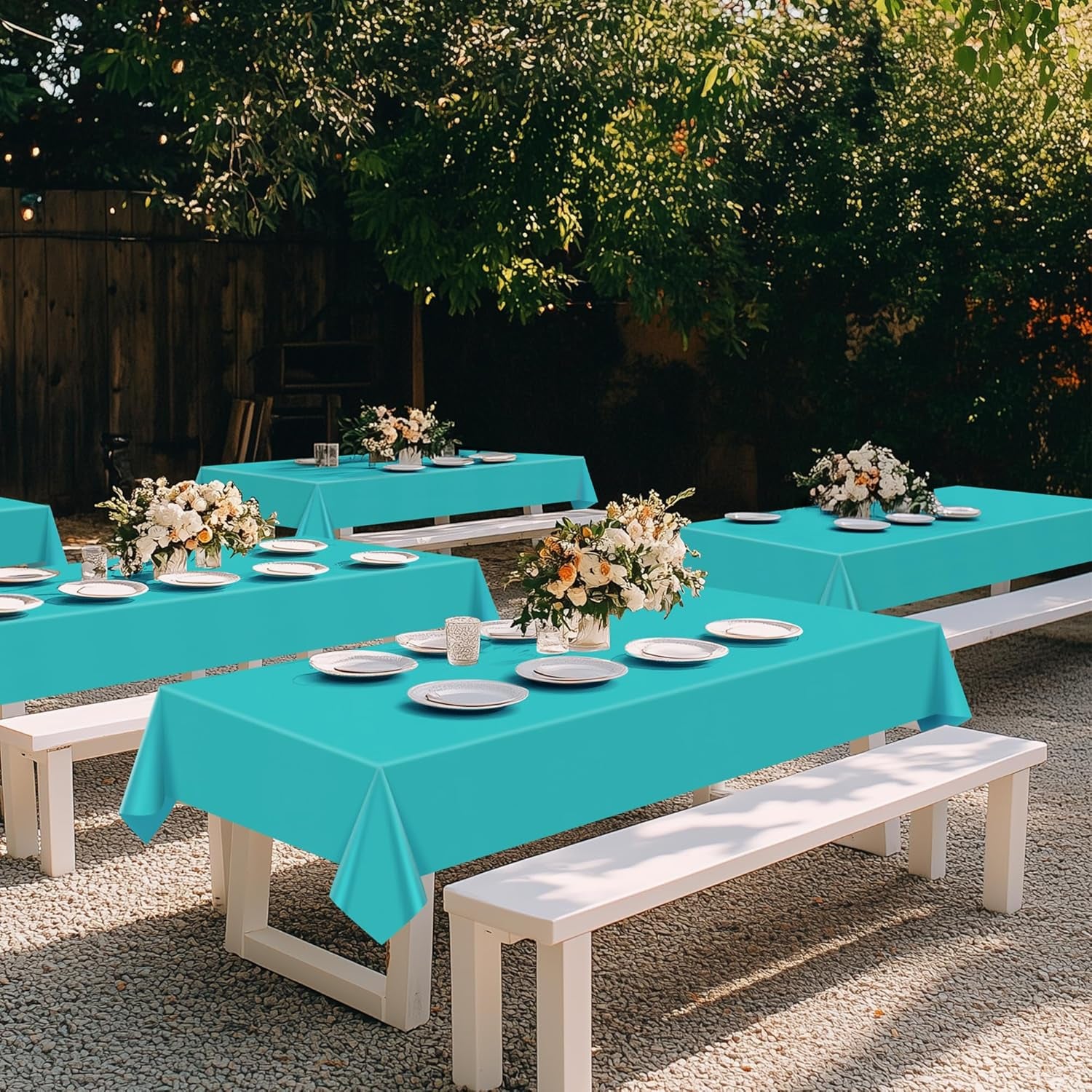 Aqua Rectangle Tablecloth Set of 4, 54x72 Inches, Solid Color Waterproof and Spillproof Disposable Plastic Covers, Durable for Dining, Buffet, Picnic, and Outdoor Events