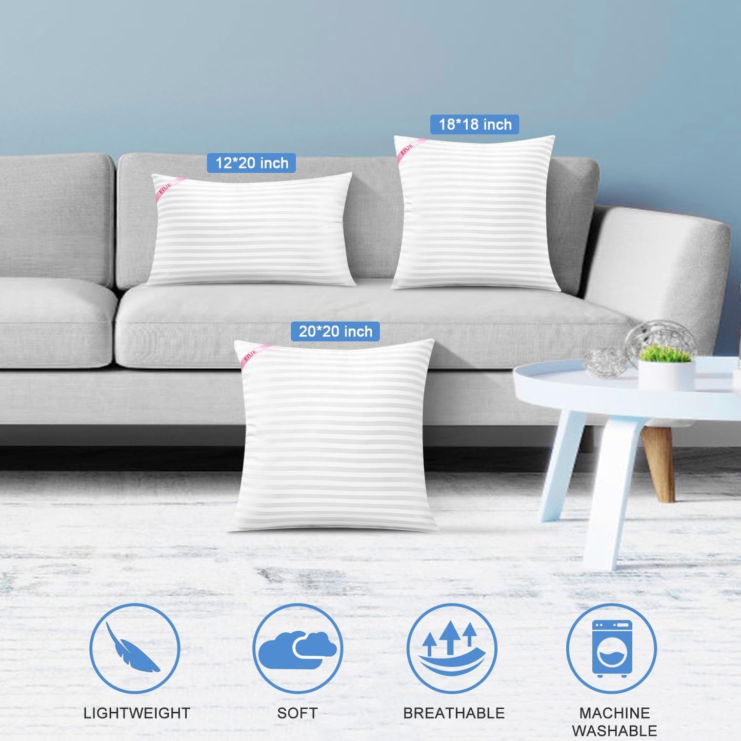Throw Pillow Inserts, Machine Washable Pillows,Premium Polyester Fiber Fill for Sofa Bed & Decorative Cushions (White, 12X20Inch)