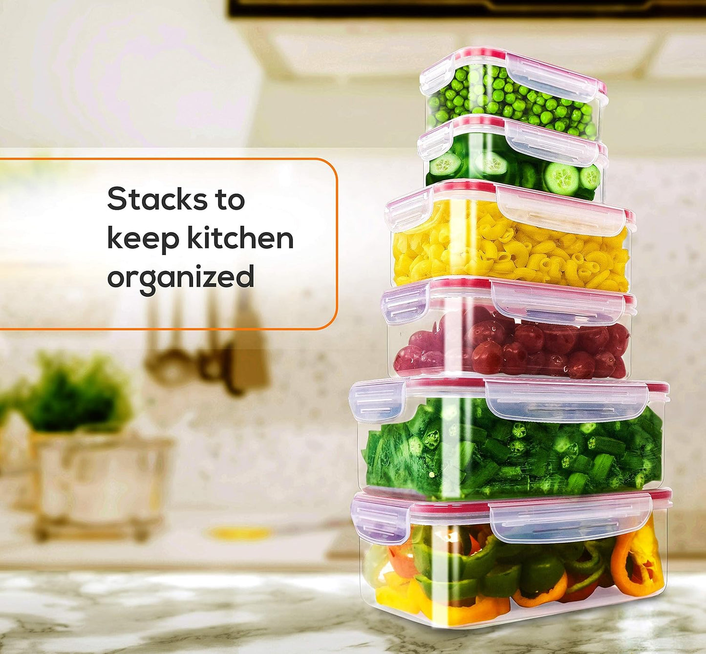 Plastic Food Storage Container Set with Airtight Lids - 24 Pieces (12 Containers & 12 Snap Lids)- Reusable & Leftover Lunch Boxes - Leak Proof & Microwave Safe