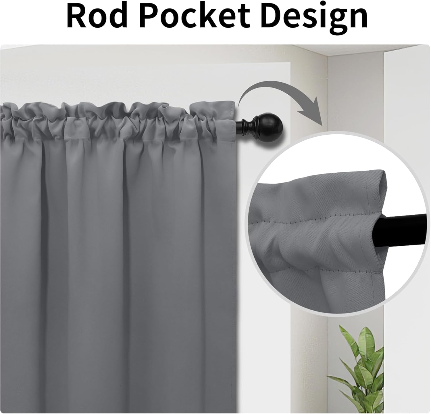 Blackout Door Curtains, Rod Pocket Privacy Light Filtering Sidelight Curtains French Door Curtains with Tieback, 1 Panel, 25X40 Inch, Gray