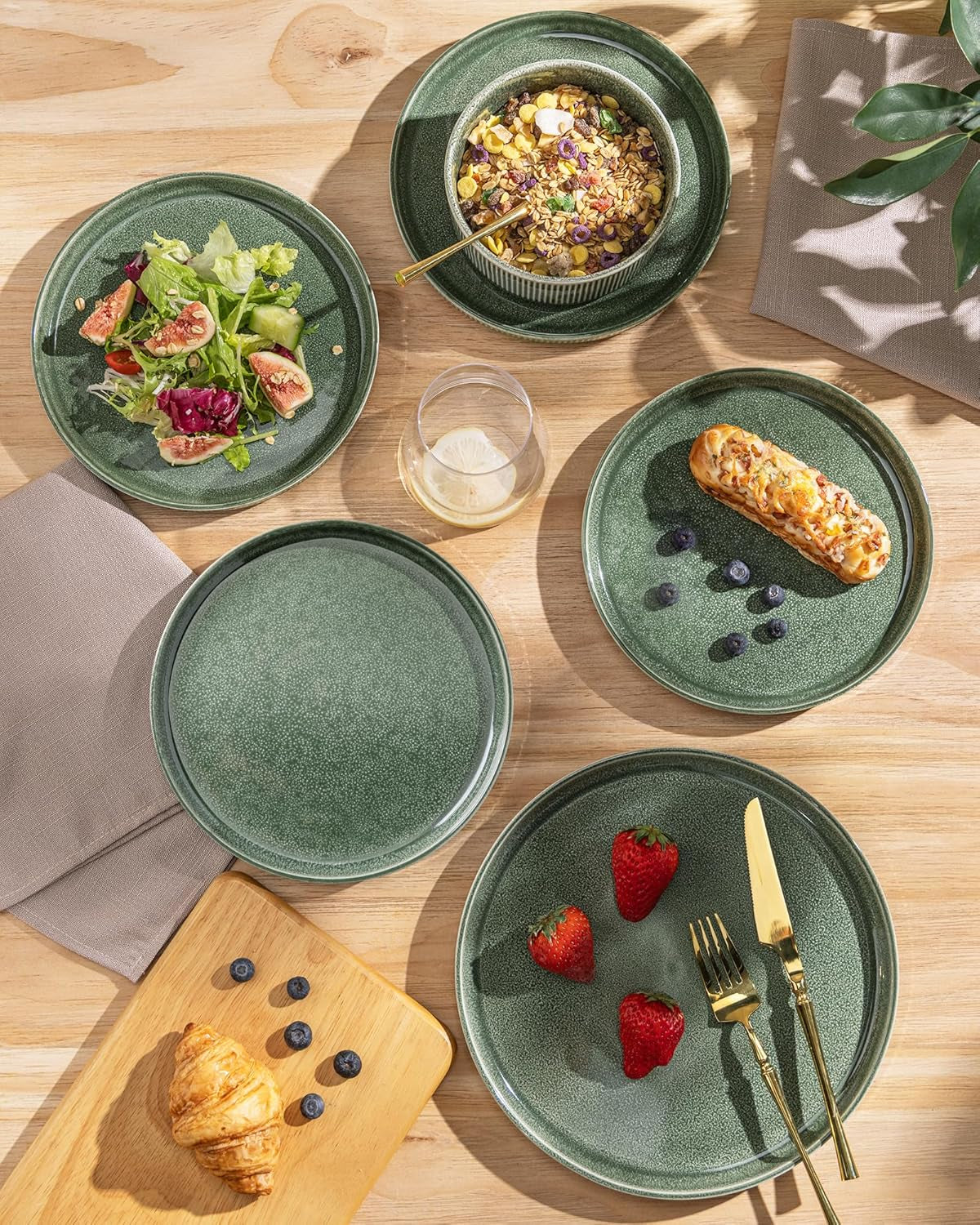 Stoneware Dinnerware Set for 4 - Round Reactive Glaze Ceramic Plates and Bowls, 12-Piece Set, Highly Scratch Resistant, Dishwasher and Microwave Safe