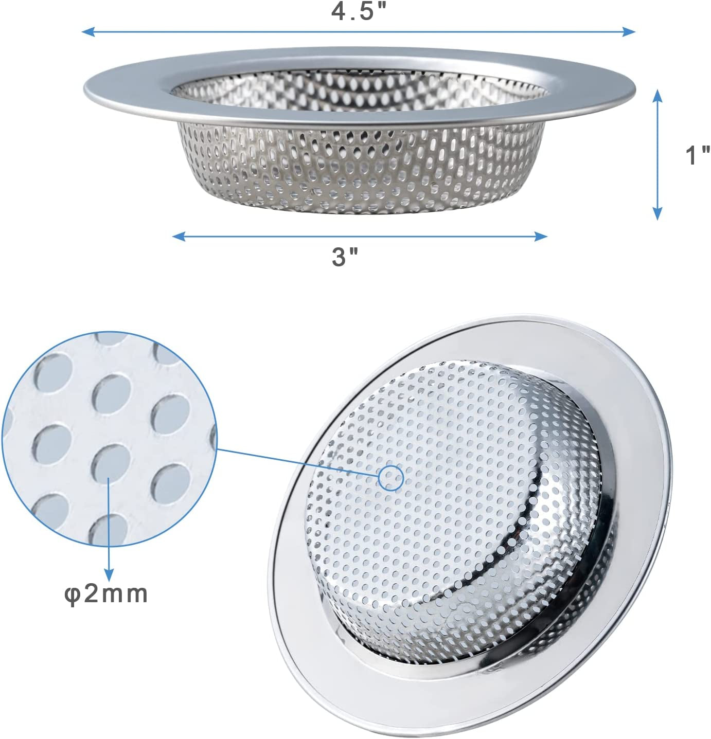 2-Pack Upgraded Double-Layer Kitchen Sink Strainer, Compatible with Most Drain Baskets (Outer Diameter 4.5 Inches)