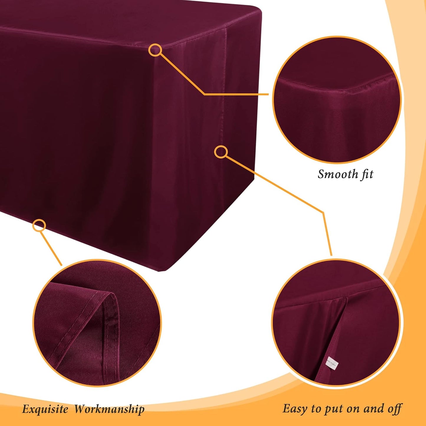2 Pack Fitted Table Covers for 6 Foot Tables - Water Resistant Washable Fabric Polyester Rectangle Table Cover Protector for Wedding, Banquet and Trade Shows, 72L X 30W X 30H Inches, Burgundy