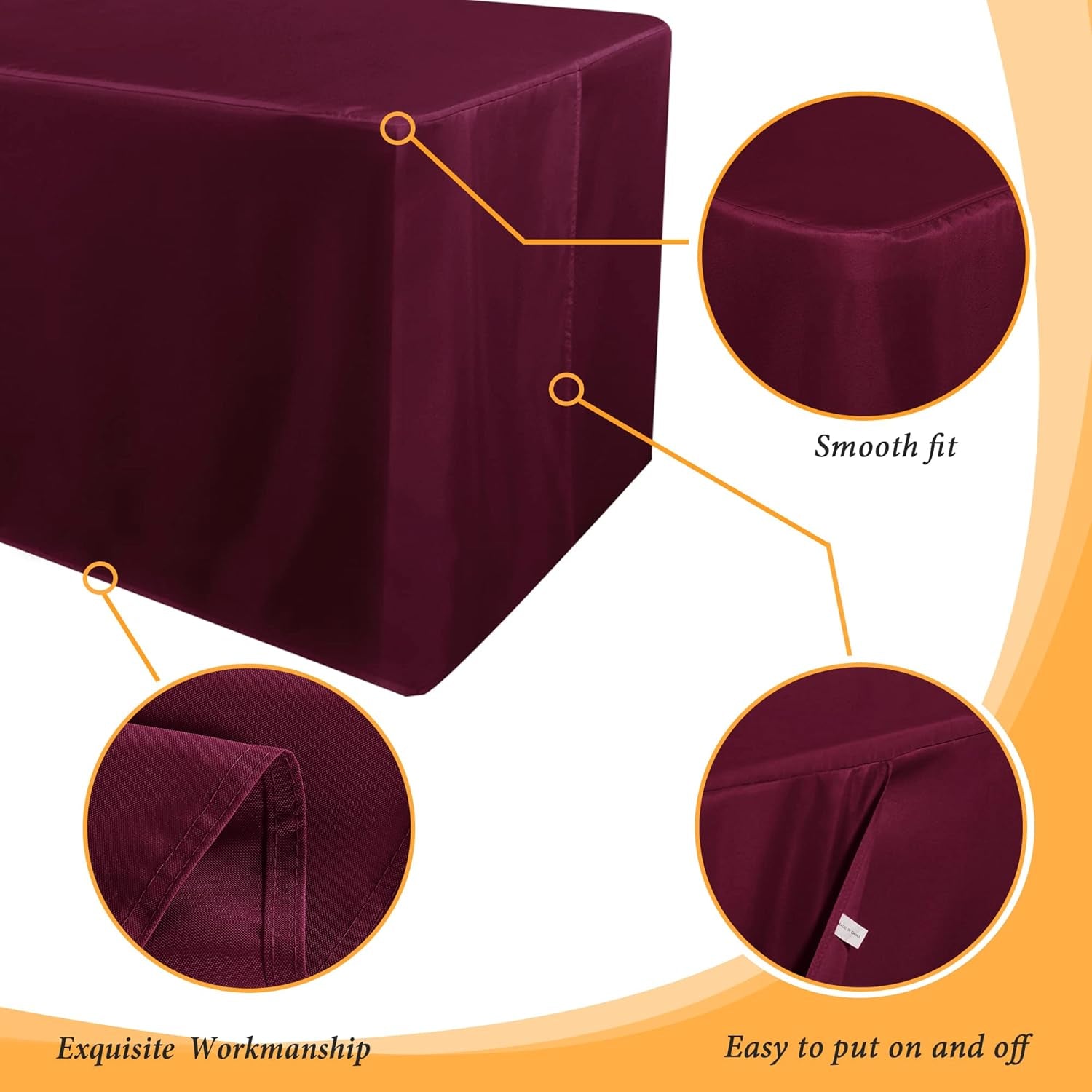 2 Pack Fitted Table Covers for 6 Foot Tables - Water Resistant Washable Fabric Polyester Rectangle Table Cover Protector for Wedding, Banquet and Trade Shows, 72L X 30W X 30H Inches, Burgundy