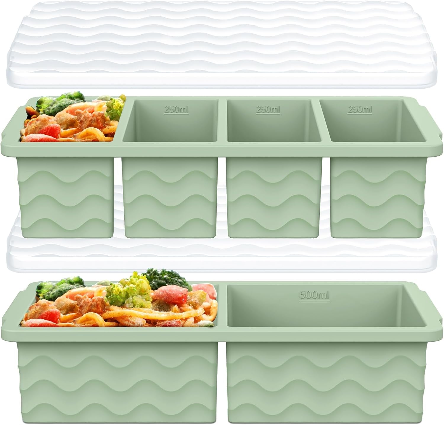 Silicone Freezer Molds for Soup with Lid, 1-Cup & 2-Cup Large Ice Cube Trays Food Storage Containers for Meal Prep, Freeze 250Ml/125Ml Portions – 2 Pack