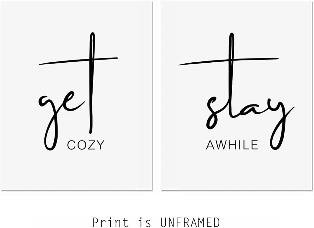 Get Cozy Stay Awhile Guest Room Wall Decor Set of 2 Prints Guest Room Wall Art Stay Awhile Signs Art Prints UNFRAMED 11X14Inch