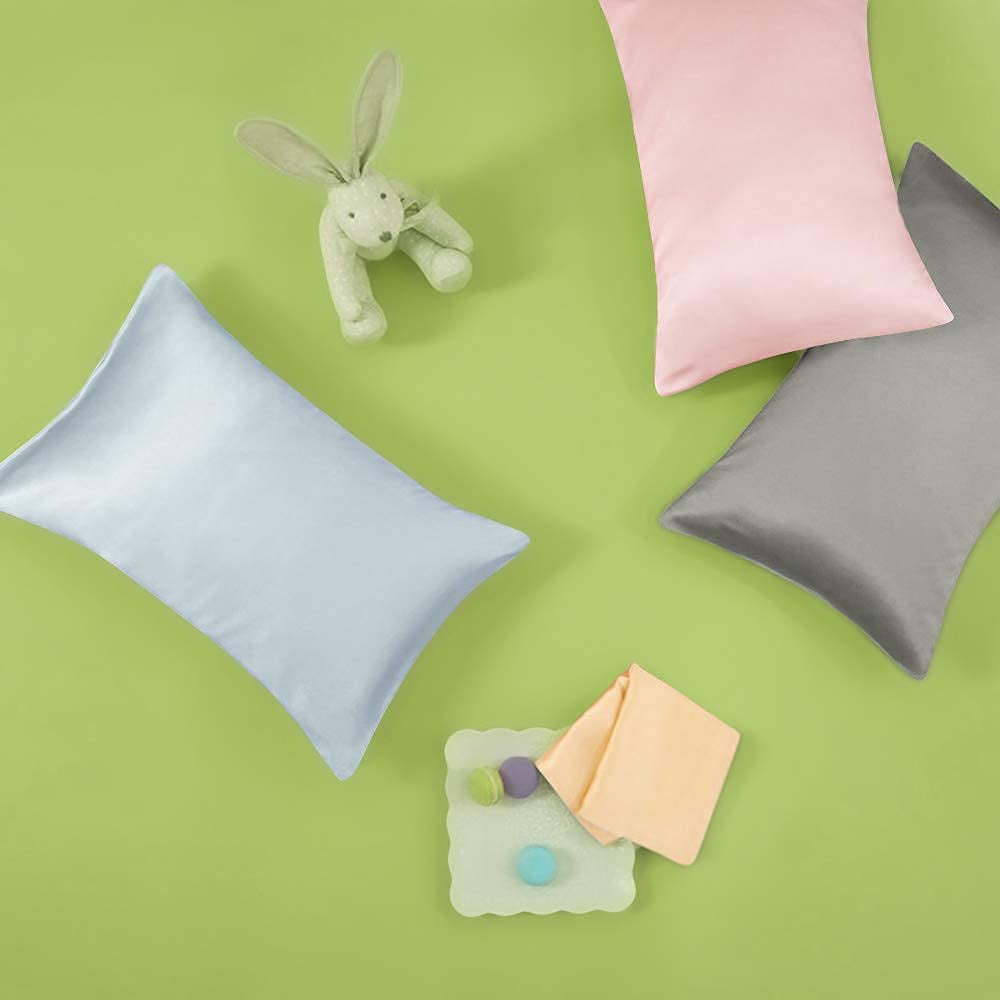 2 Pack Zippered Satin Toddler Pillowcases, 13X18 Inches, Luxury and Silky Soft Travel Zip Pillow Cases for Boys and Girls, Pink