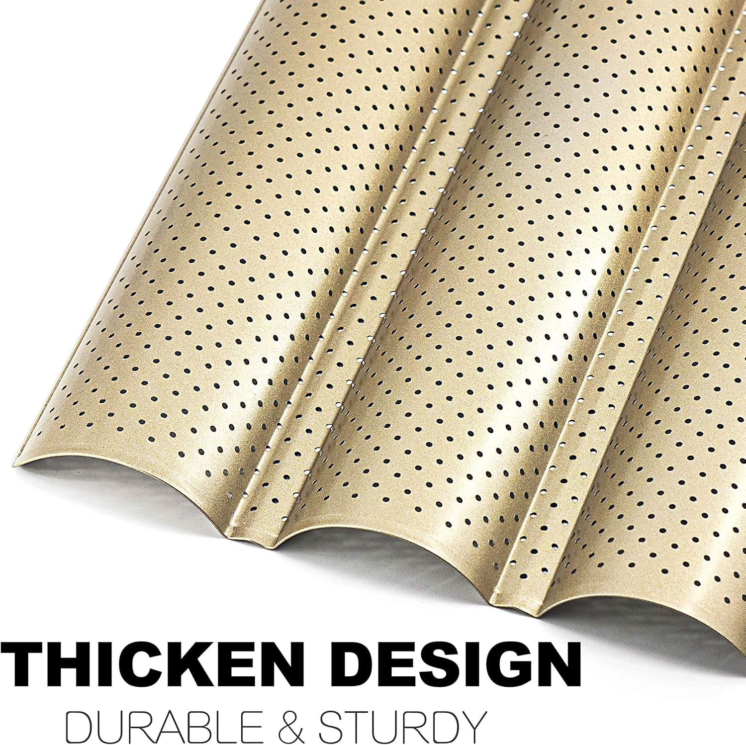 2 Pack Nonstick Perforated French Bread Baking Pan, 15"X 13" Premium Toast Mold for 4 Loaves Baguettes, French & Italian Bread Trays for Baking Loaf Bread, Ventilation & Heat Resistant (Gloden)