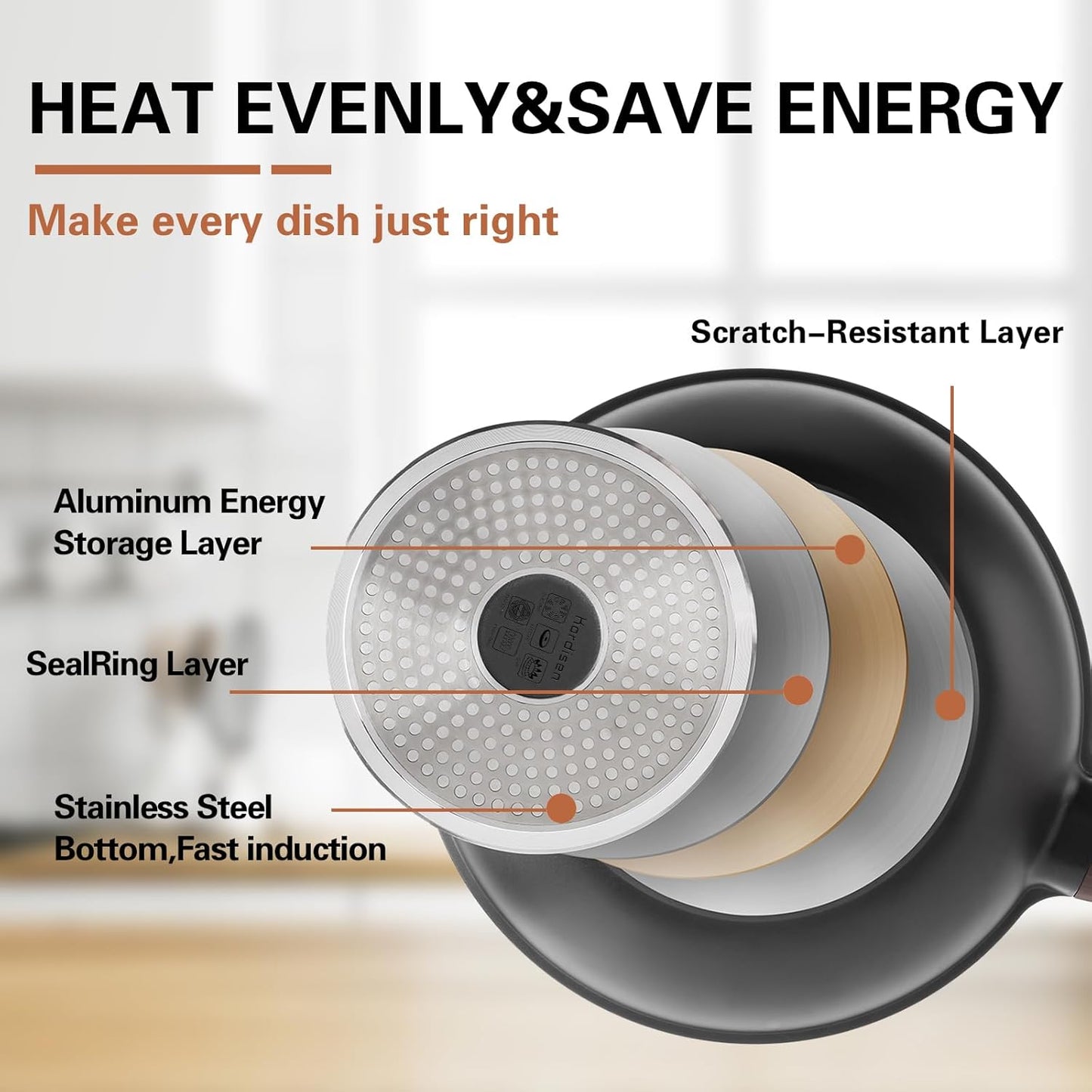 Nonstick Wok with Lid, 12 Inch Woks & Stir-Fry Pans, Granite Stone Coating for Cooking, Induction Cookware, Compatible with All Stovetops, PFOA Free