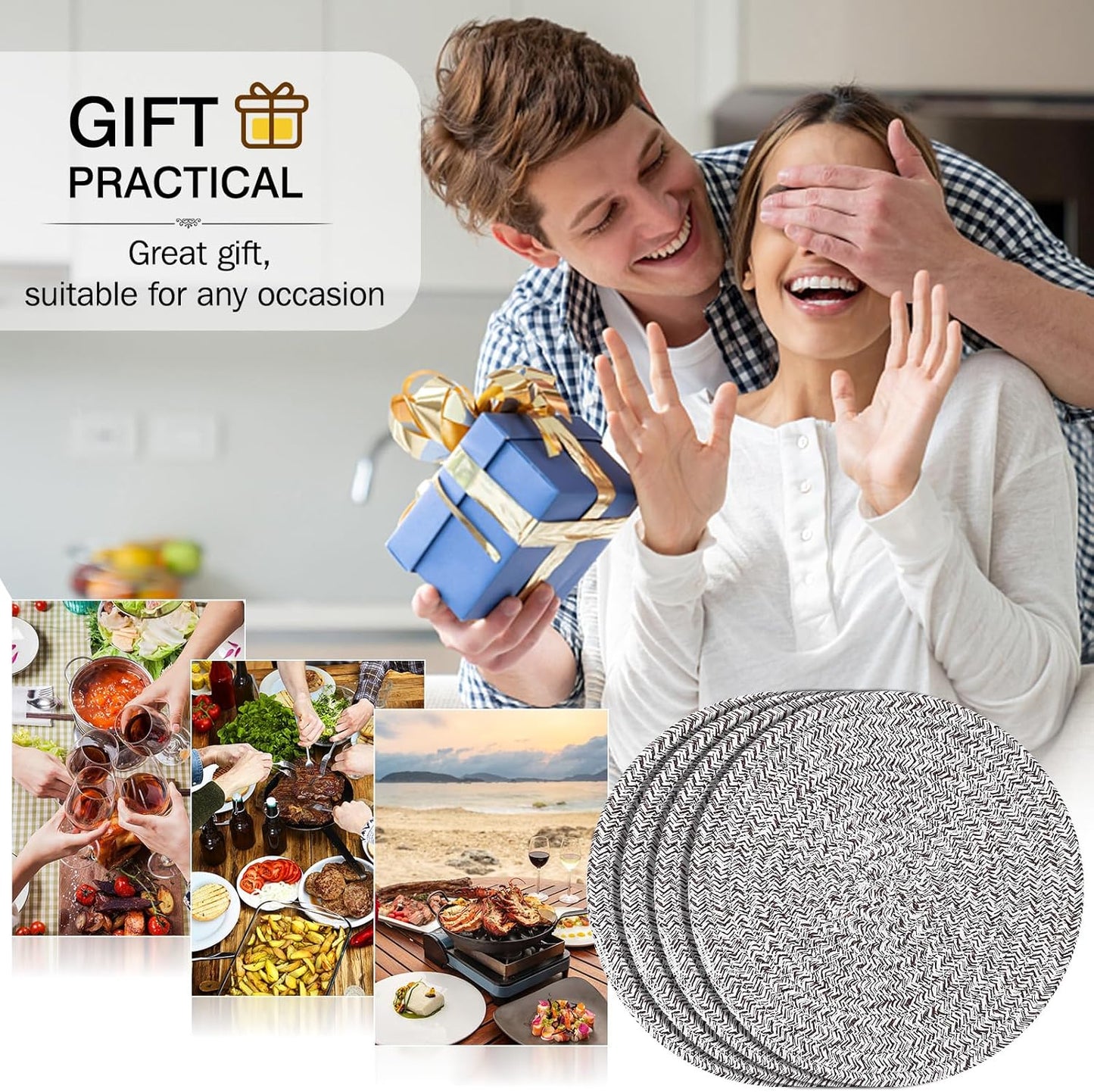 7 Inch Trivets/Potholders 4 Set Cotton Thread Weave Trivets for Pots and Pans - Large Coasters/Hot Pads to Protect Desktop & Countertop - Mix Deep Coffee