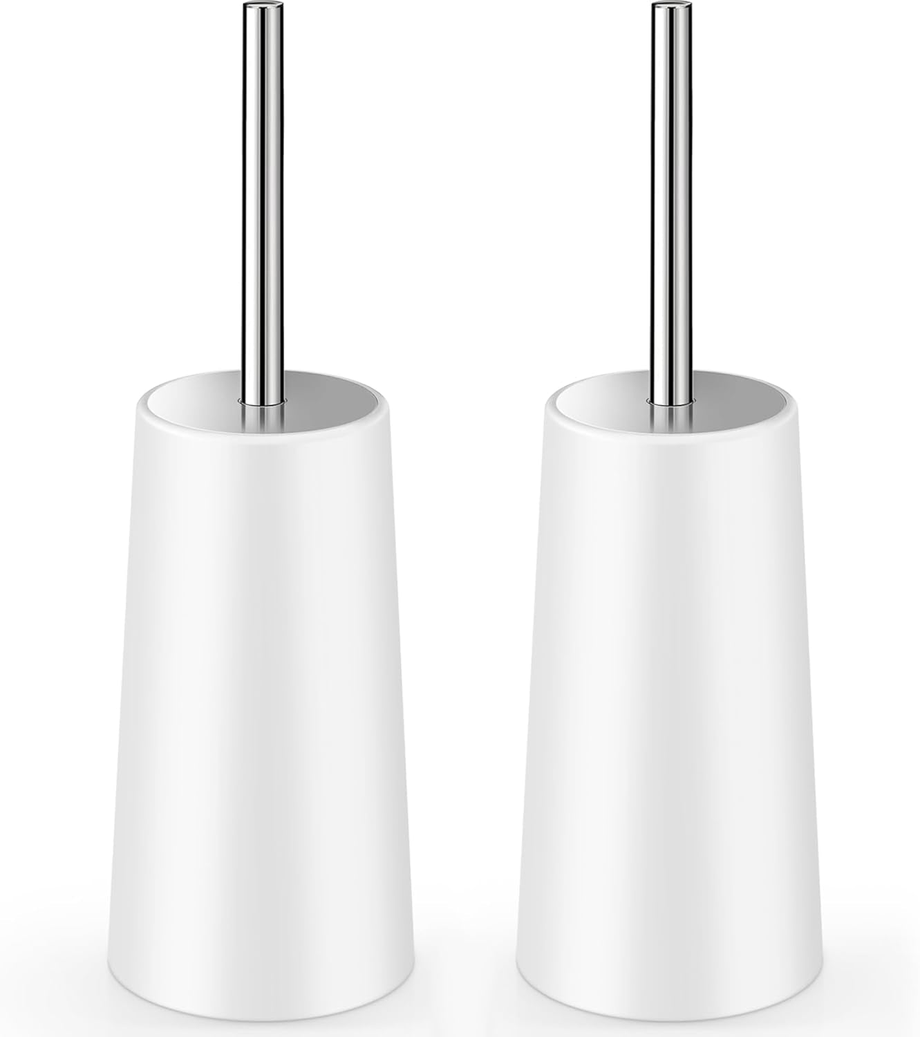 Toilet Brush and Holder Set - 2 Pack, Ergonomic 304 Stainless Steel Long Handle Toilet Bowl Brush for Elegant and Durable Bathroom Use (White)
