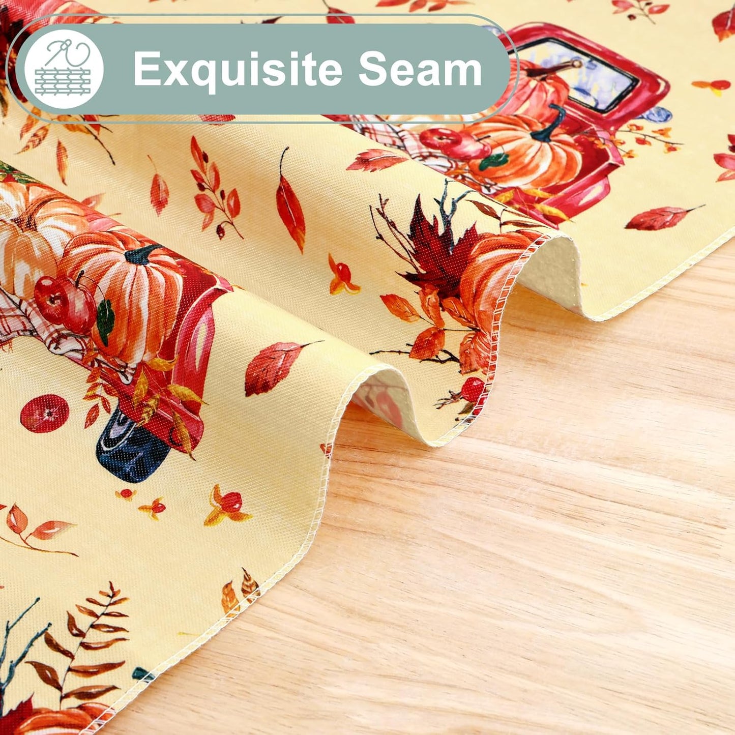 Rectangle Waterproof Vinyl Table Cloth, Wipeable Tablecloth with Flannel Backing, Plastic Table Cover for Fall, Thanksgiving (Pumpkin Truck, 60" X 84")
