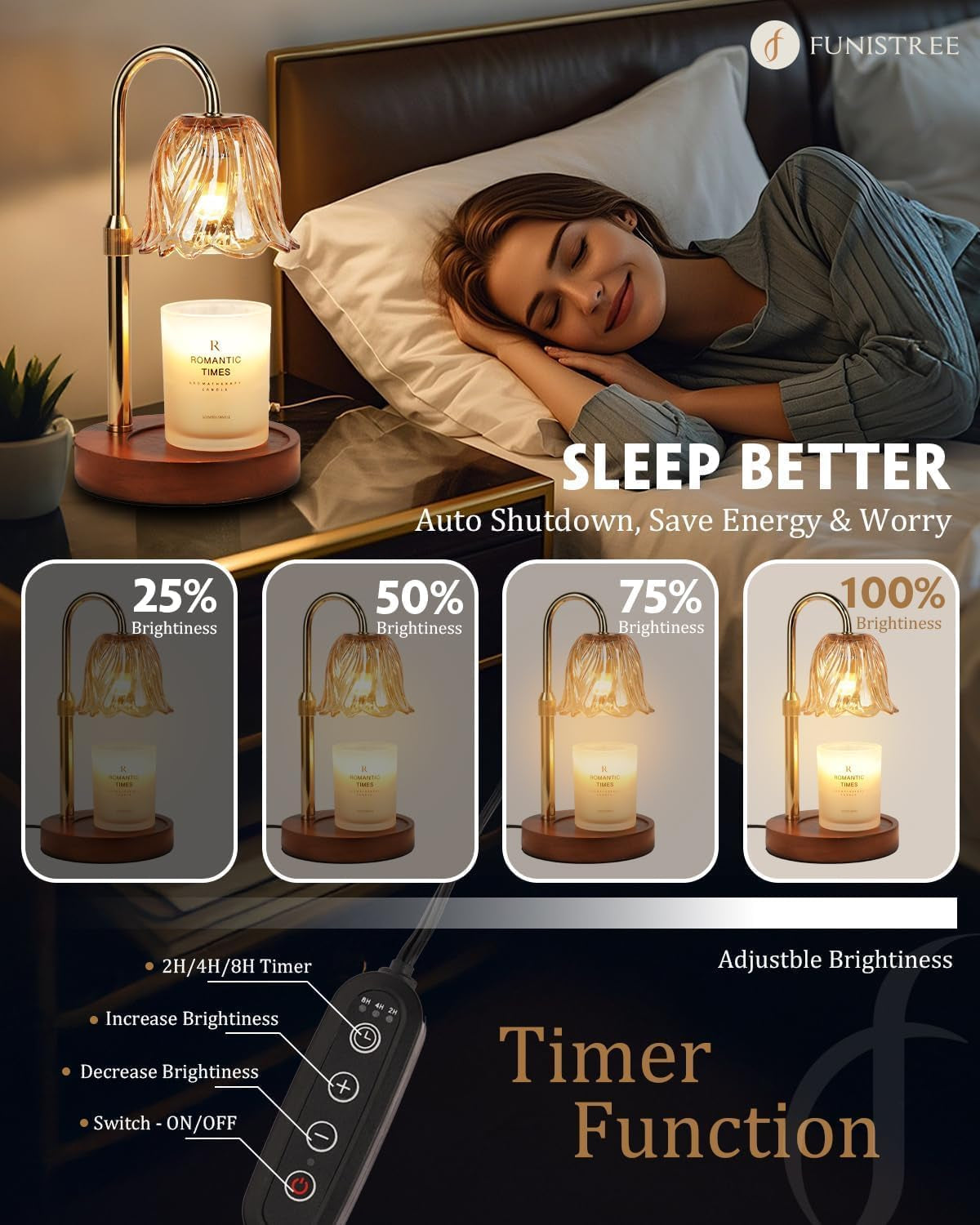 Candle Warmer Lamp, Gold Candle Lamp Warmer with Timer & Dimmer with 2 Bulbs, Birthday Gifts for Women Mom, House Warming Gifts New Home Bedroom Decor, Height Adjustable