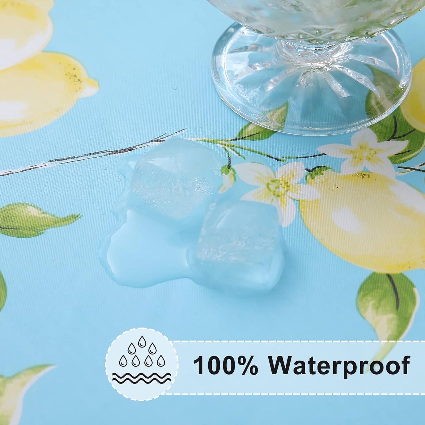 round Fitted Tablecloth with Elastic Edge, 100% Waterproof Oil Proof Plastic Table Cover, Vinyl Flannel Backed Tablecloth Fits 36"-44" round Tables for Dinner, Outdoor, Picnic, Lemon