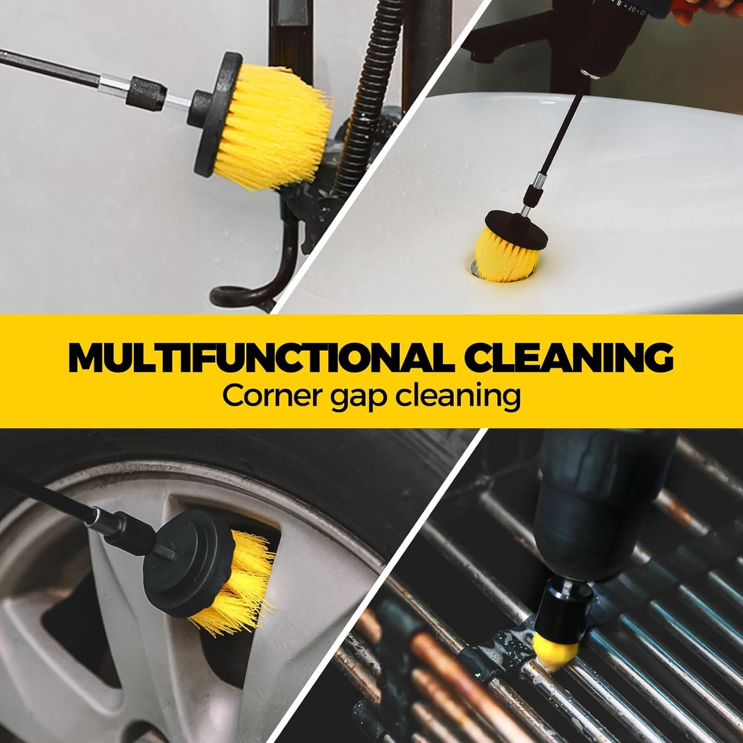 6Pack Drill Brush Power Scrubber Cleaning Brush Extended Long Attachment Set All Purpose Drill Scrub Brushes Kit for Grout, Floor, Tub, Shower, Tile, Bathroom and Kitchen Surface,Yellow
