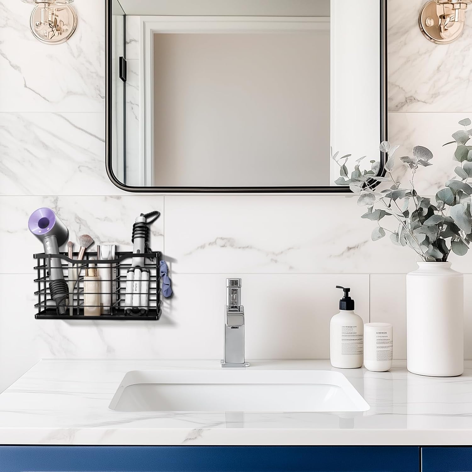 Hair Dryer Holder Hair Tool Organizer, Antirust Wall Mount Bathroom Hair Care Styling Tool Storage Basket for Hair Dryer, Curling Wands, Hair Straighteners