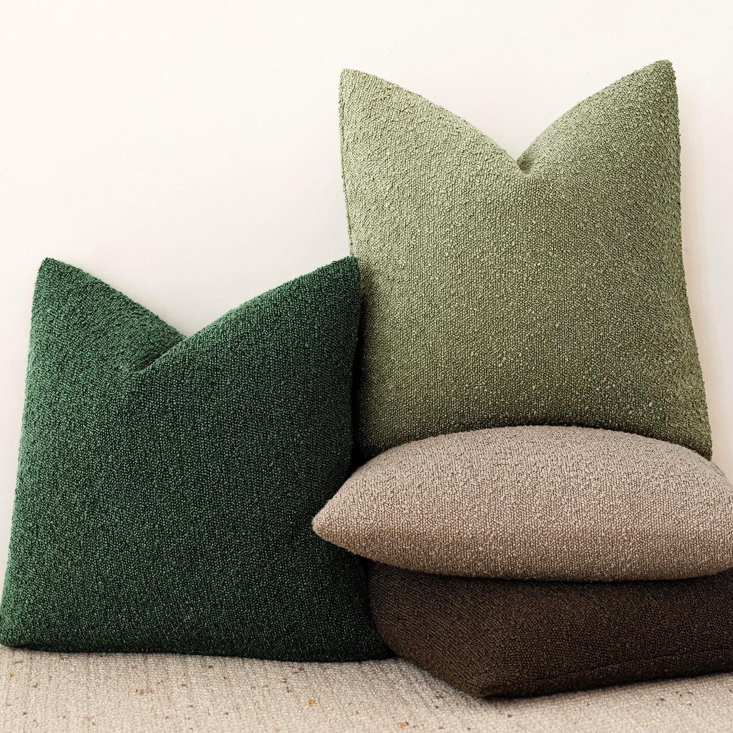Decorative Textured Boucle Throw Pillow Covers Accent Solid Pillow Cases Neutral Soft Cozy Couch Cushion Case for Chair Sofa Bedroom Living Room Home Decor 16X16 Inch,1Pc,Pine Green