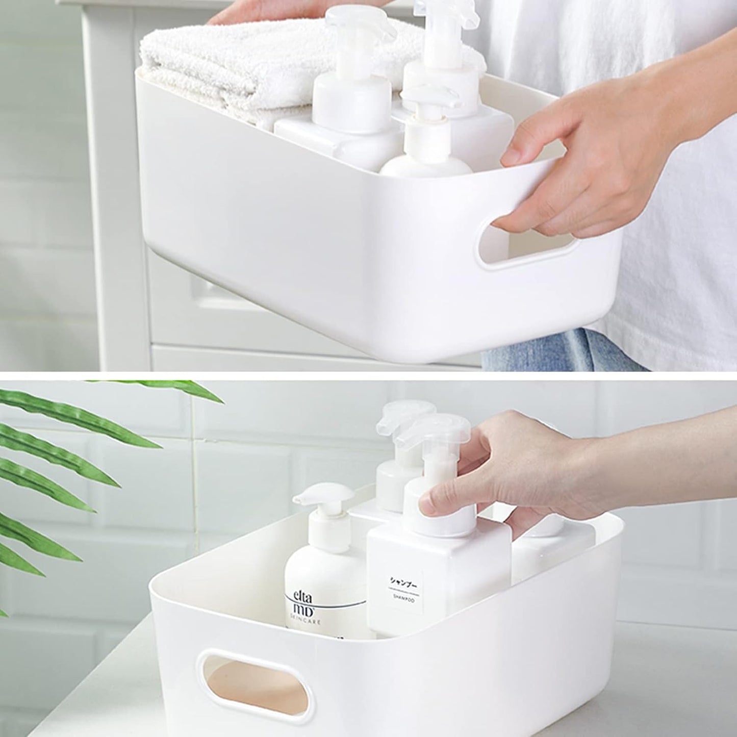White Plastic Storage Baskets 8 Pack, Small Pantry Baskets for Organizing, Organizer Basket Bins for Shelves, Organizer and Storage for Bathroom, Bedrooms, Kitchens (Medium)