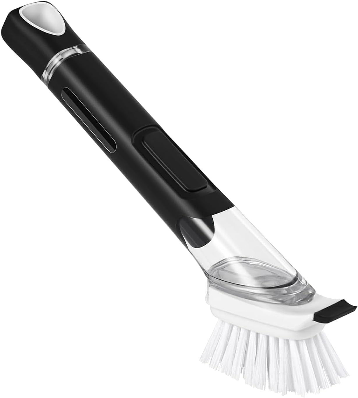 Dish Brush, Dish Cleaning Brush with Stainless Steel Handle and Replace Head Kitchen Dish Scrub Brush with Soap Dispenser for Pot Sink Pan Cleaning, Black