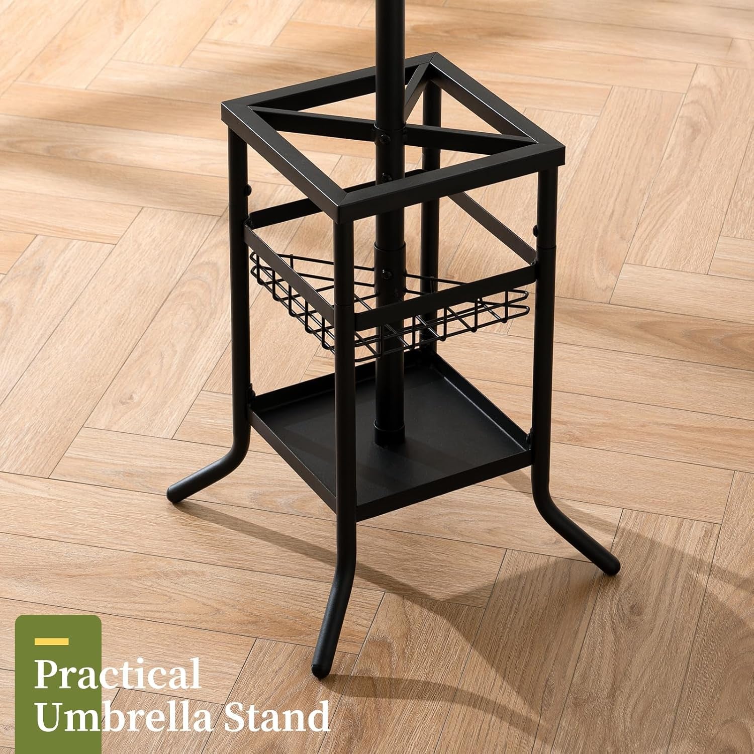 Coat Rack Freestanding, Coat Tree with Umbrella Holder, Metal Coat Rack Stand with 12 Hooks, Modern Coat Hanger Stand for Entryway, Purse Rack Hat Rack Stand for Living Room Bedroom Office