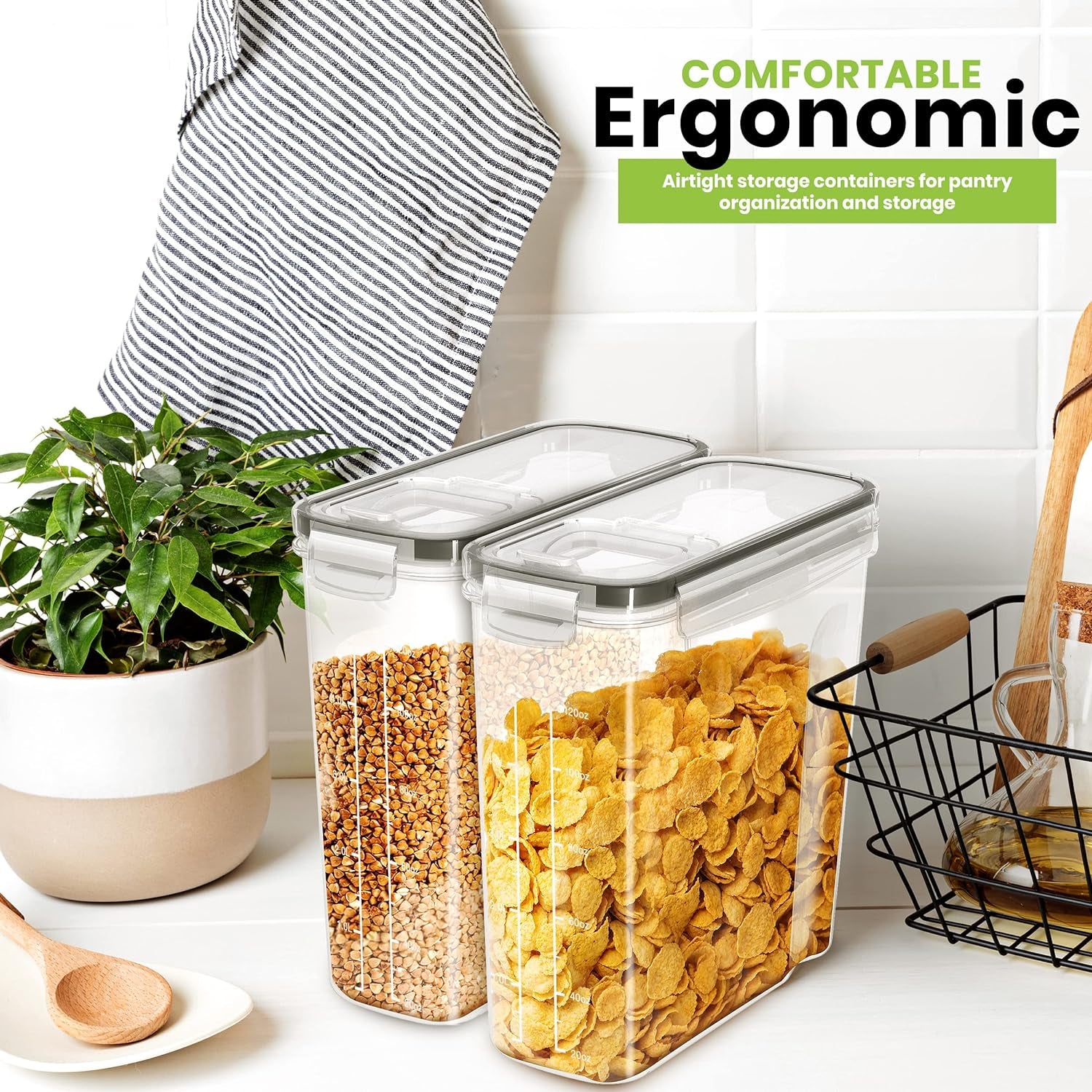 Cereal Containers Storage - Liter Airtight Food Storage Containers & Cereal Dispenser for Pantry Organization and Storage (Clear, 4 Liter Pack of 4)