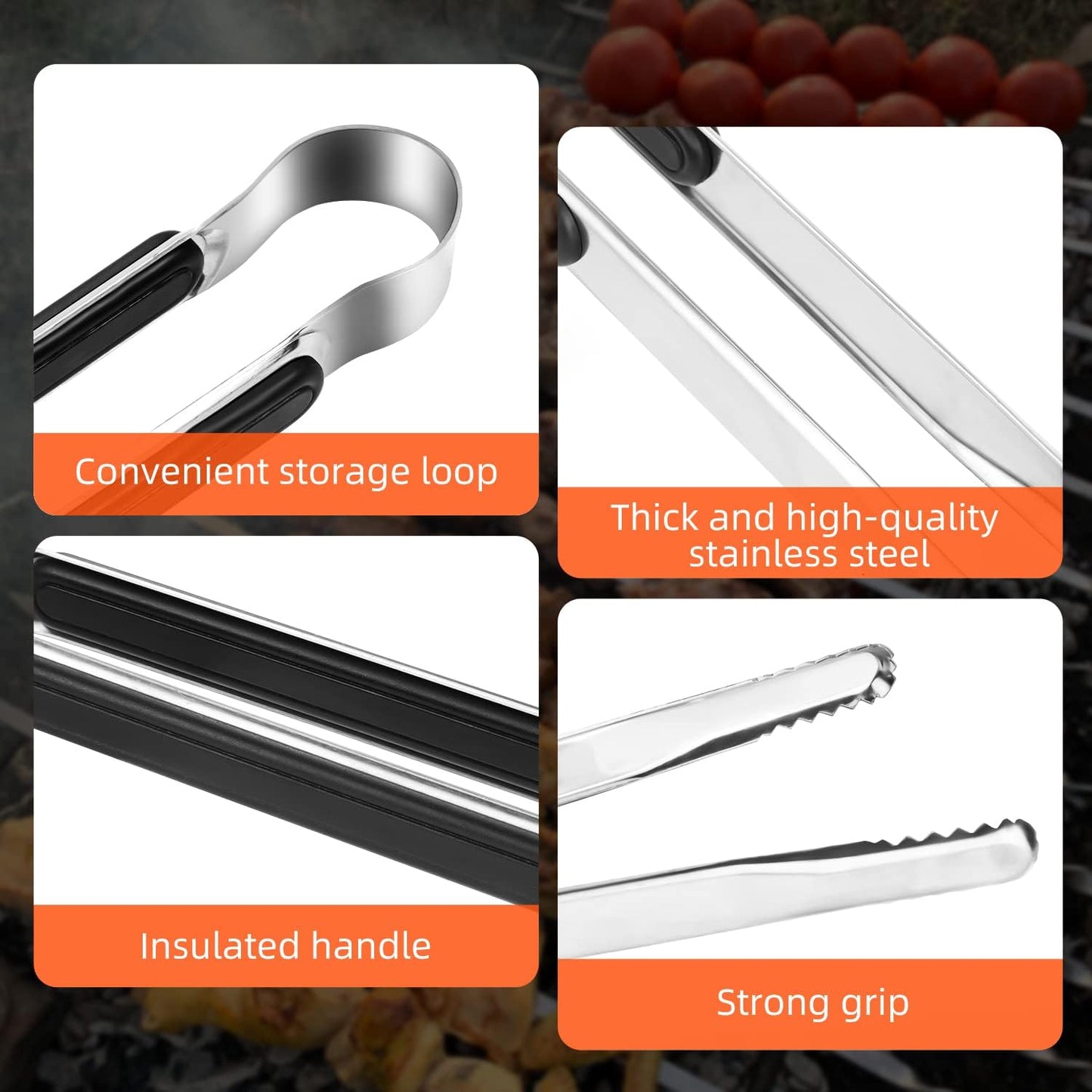 4 Pack Premium Stainless Steel Kitchen Tongs, Serving Tongs for Cooking, Metal Food Tongs with Non-Slip Grip, Heat Resistant Grill Tongs 10 Inch