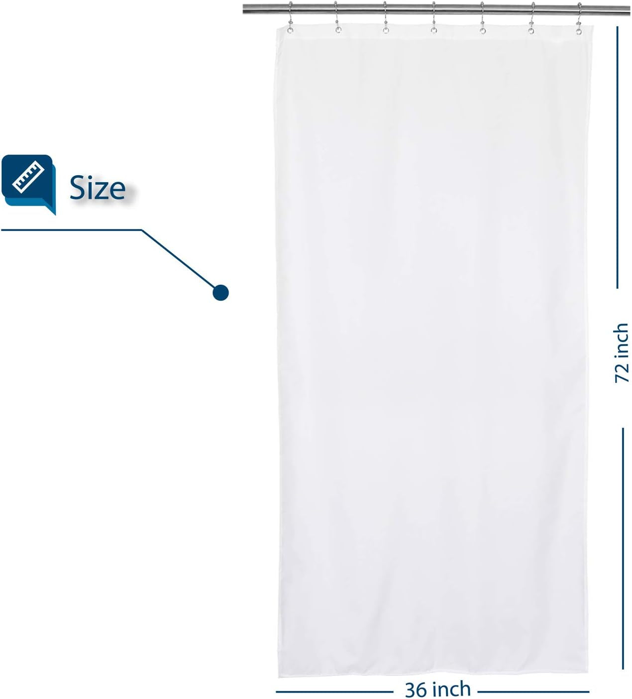Waterproof Fabric Stall Shower Curtain or Liner 36 Inch Wide Half Size Microfiber, Hotel Quality Stand-Up Small Narrow Single Shower Curtain, Machine Washable, White, 36X72