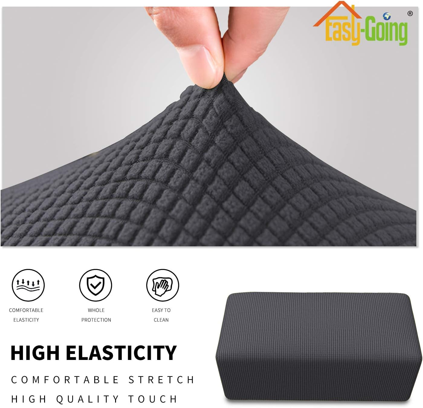 Stretch Ottoman Cover Length 20-30In Folding Storage Stool Furniture Protector Soft Rectangle Slipcover with Elastic Bottom(Ottoman Small,Dark Grey)