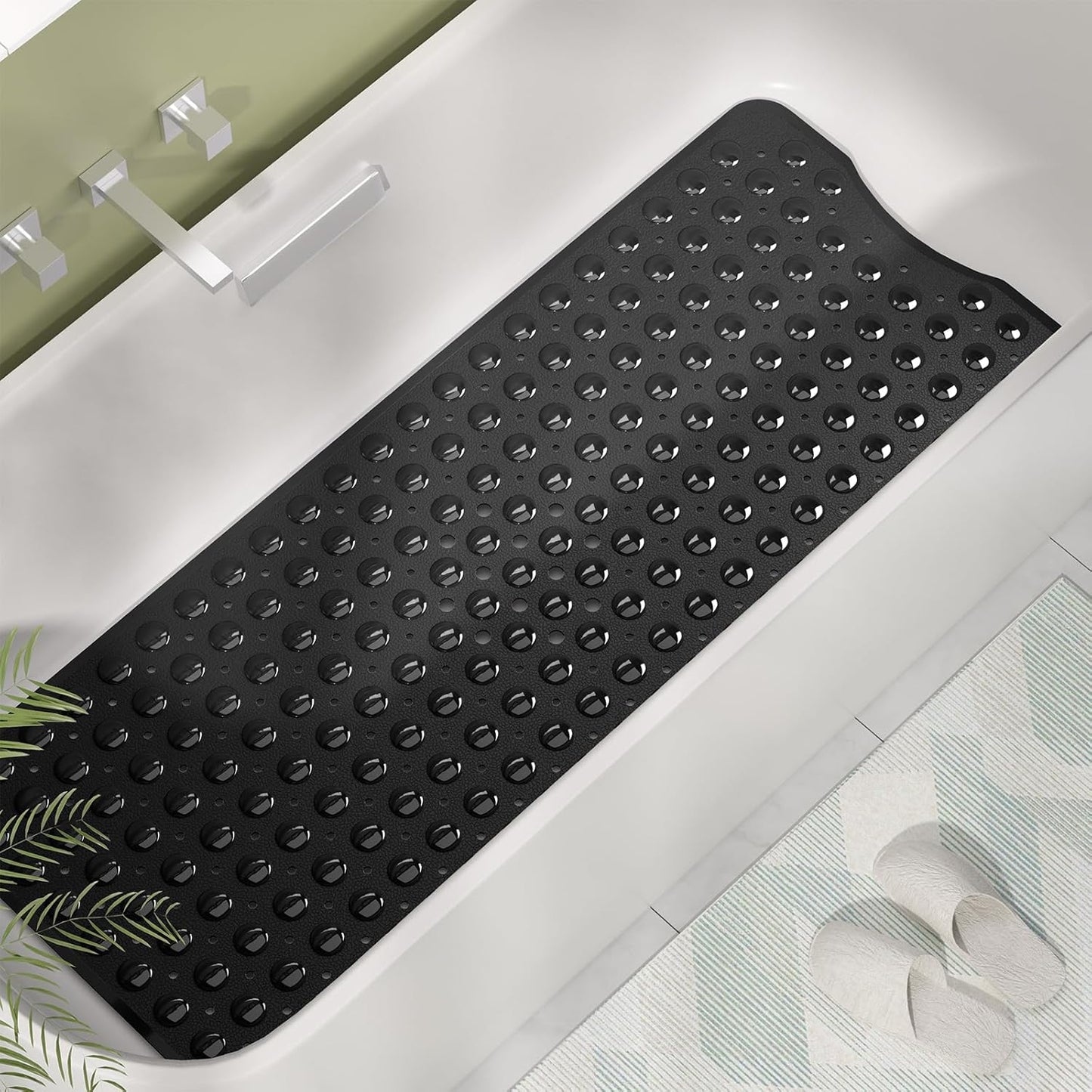 Shower Mat Non Slip 40 X 16 Inches, Shower Stall Mats with Suction Cups and Drain Holes, Non Slip Bath Mat for Tub for Elderly & Kids, Clear Black