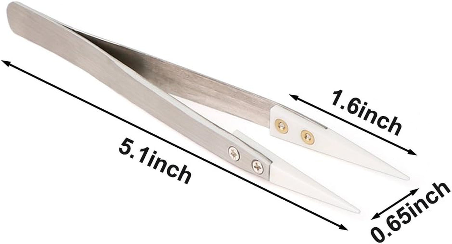2 Pack Precision Ceramic Tweezers Non-Conductive Anti-Static Highly Heat Resistant Tweezers