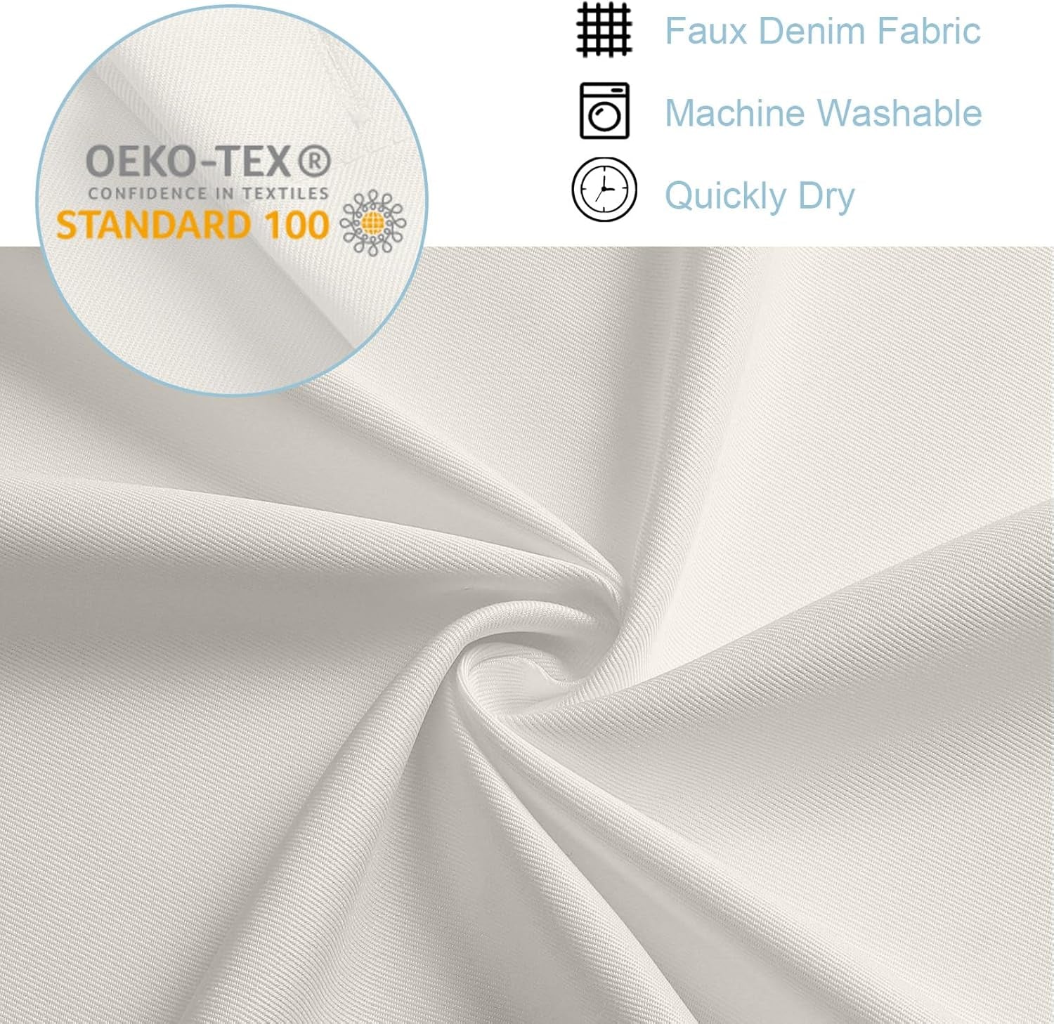 Jack Ivory Stall Small Shower Curtain 36X72 Inches, Solid Faux Denim Fabric Shower Curtain for Bathroom, Soft Airy Hotel Spa Quality with 12 Plastic Hooks, 36" W X 72" L, Ivory