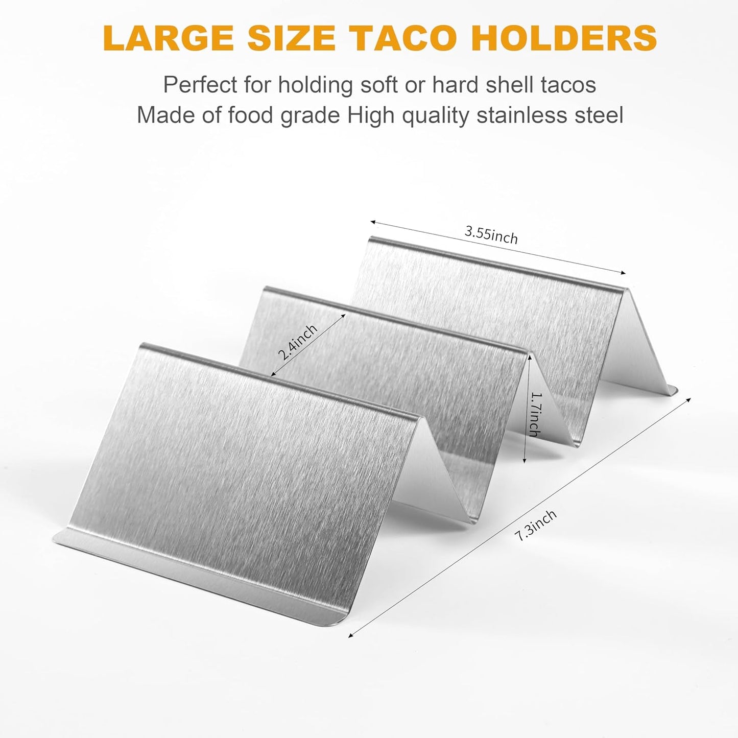 Taco Holders Set of 5, Taco Stand, Stainless Steel Taco Holder, with Easy-Access Handle, Each Can Hold 2 to 3 Tortillas, Oven Safe for Baking, Dishwasher and Microwave Safety