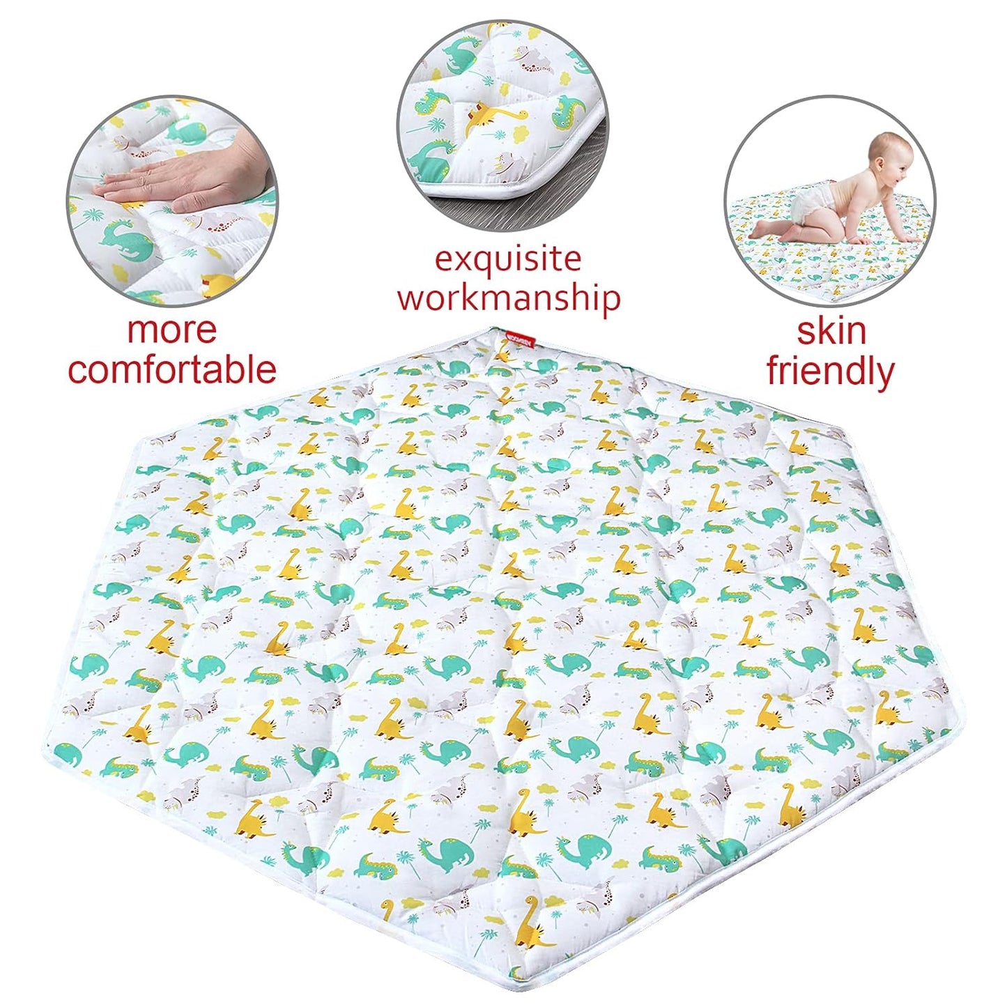 Hexagon Playpen Mat, Dinosaur Print Baby Playmat Kids Tent Mat Hexagon Rug Mat Suitable for Regalo My Play Portable Play Yard Six Pannel Playpen