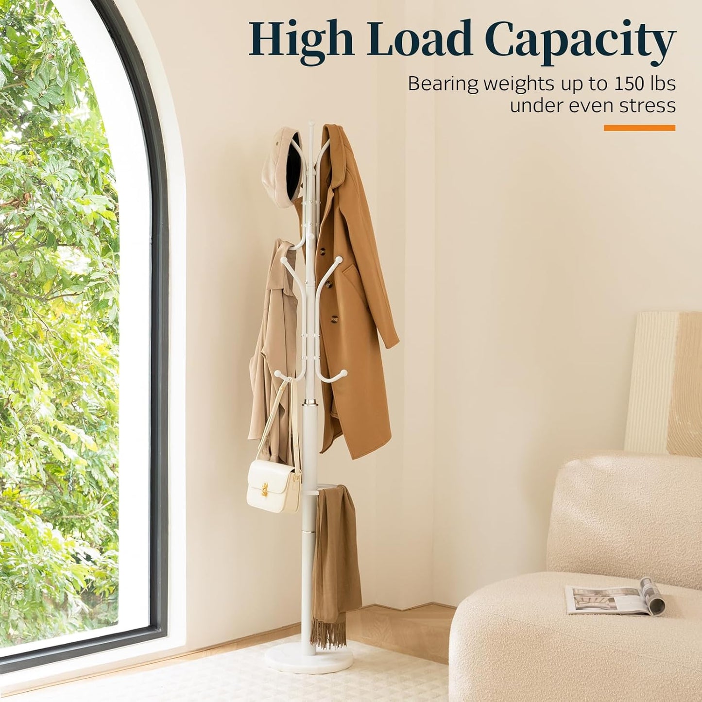Metal Coat Rack Freestanding with Marble Base, Coat Tree with 12 Hooks & Umbrella Holder, Coat Hanger Stand for Corner Entryway Bedroom Office, Heavy Duty Coat Rack Stand for Clothes Hats Bags