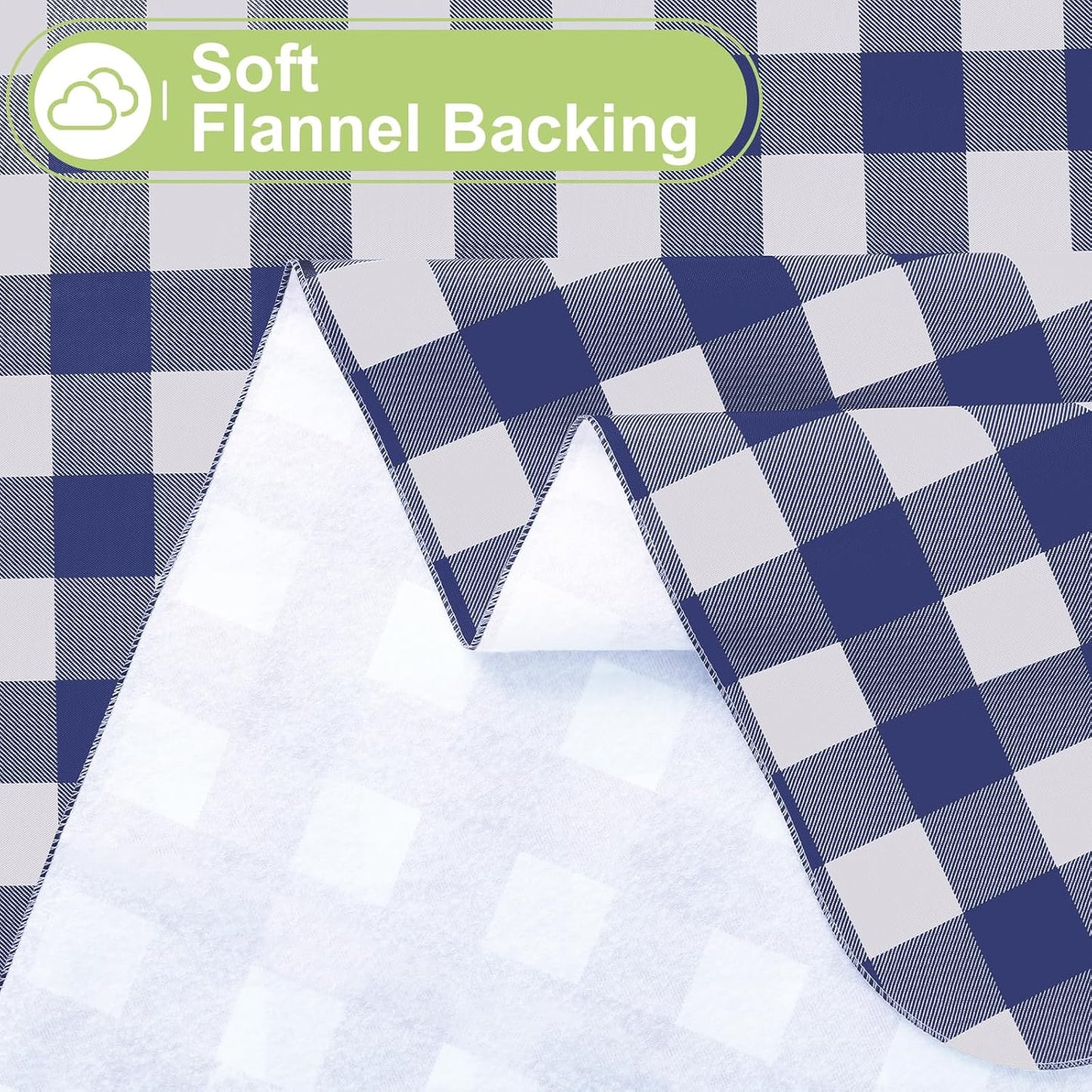 Waterproof Vinyl Rectangle Tablecloth with Flannel Backing, Wipeable Buffalo Plaid Design for Indoor and Outdoor Dining (Navy & White, 60" x 84")