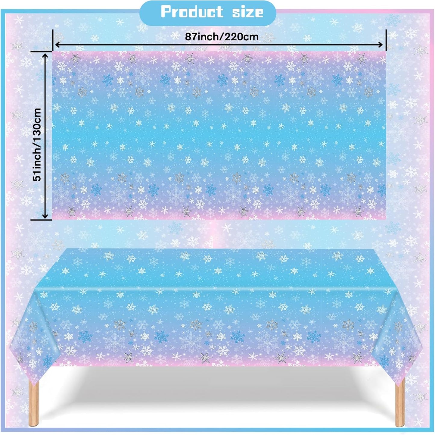 3 Packs Christmas Snowflake Tablecloth 51 X 87 Inch Winter Frozen Wonderland Table Cover Disposable White Snowflake Plastic Table Cloth Blue and Pink Snowflake Tablecloths for Christmas Party