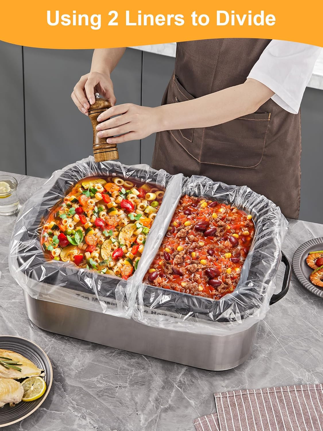 Electric Roaster Liners, 2 Count Disposable Roaster Liners, Fits 16, 18, 22 Quart Roasters, Roaster Pan Oven Liners Plastic Cooking Bags for Instant Cleanup, 18 X 34 Inch