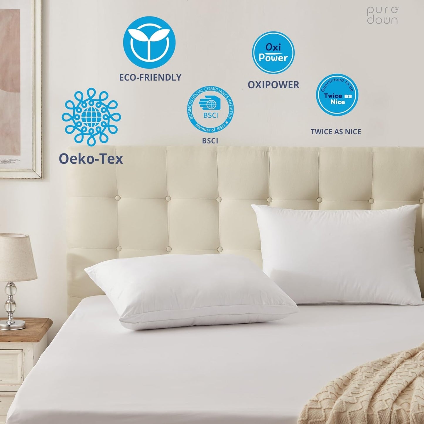 ® Goose Feather down Pillows, Standard Size Soft Bed Pillows for Sleeping with 100% Cotton Shell Set of 2