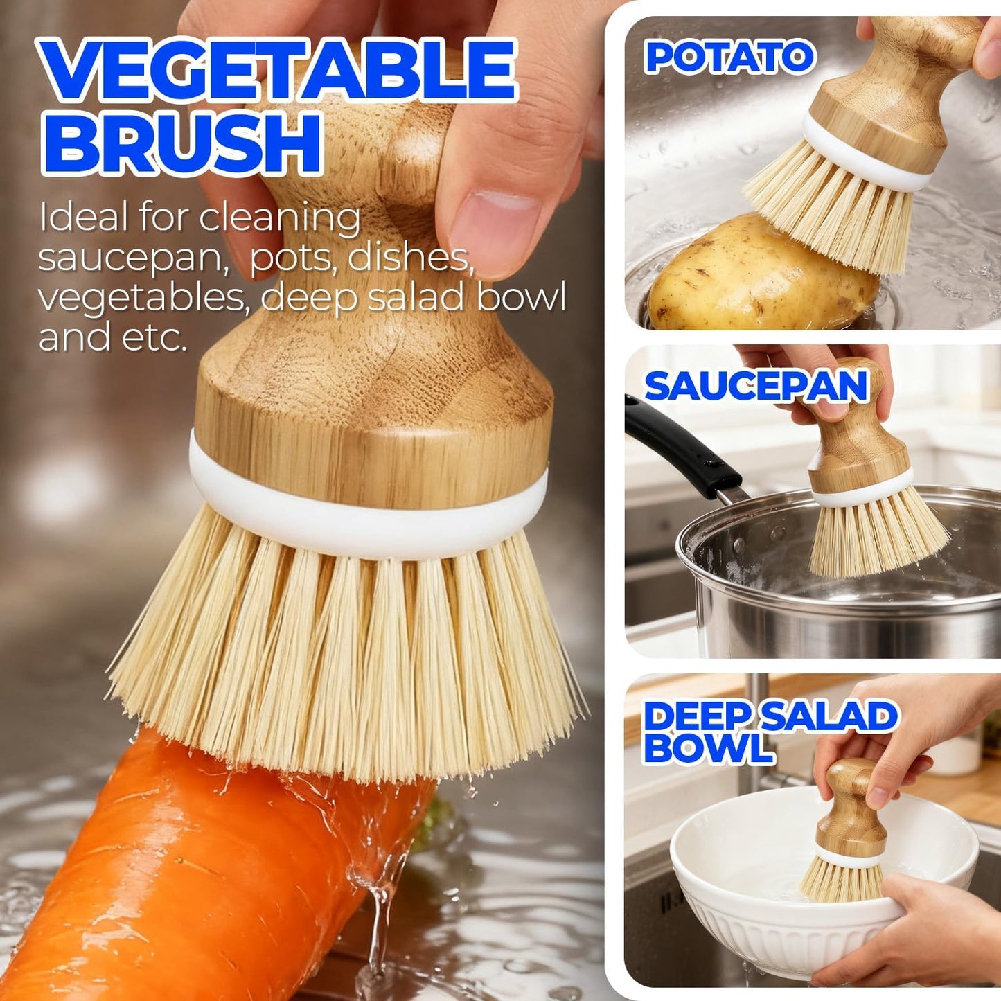 6 Pack Dish Brush Kitchen Brushes Set with Vegetable Palm Brush, Bottle Brush, Dish Brush and Straw Brush, Fruit Cleaning Brushes for Cleaning Potato Skillet Wok Pot Pan Cast Iron, Yellow