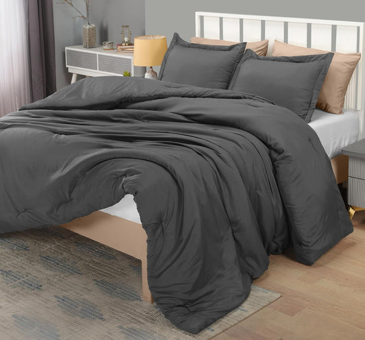 Queen Comforter Set Grey, Comforters Queen Size 3 Pieces Bedding Comforters Sets, down Alternative Soft Bed Set, 1 Comforter (88 X 88 Inches) 2 Pillow Shams (20 X 26 Inches)