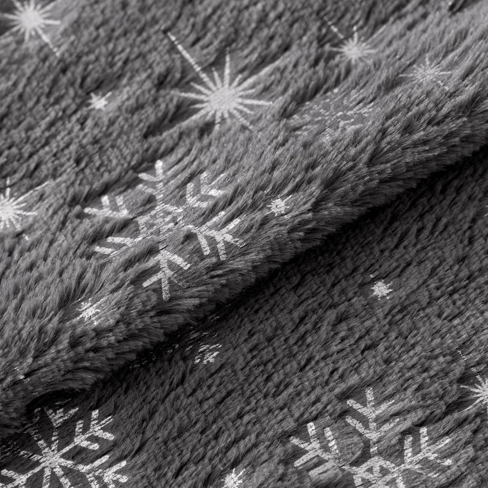 Set of 2 Christmas Decorative Throw Pillow Covers Soft Faux Fur Winter Pillow Covers with Silver Snowflake Glitter Holiday Festival Pillowcases for Couch Sofa Bed, 18×18Inch, Grey