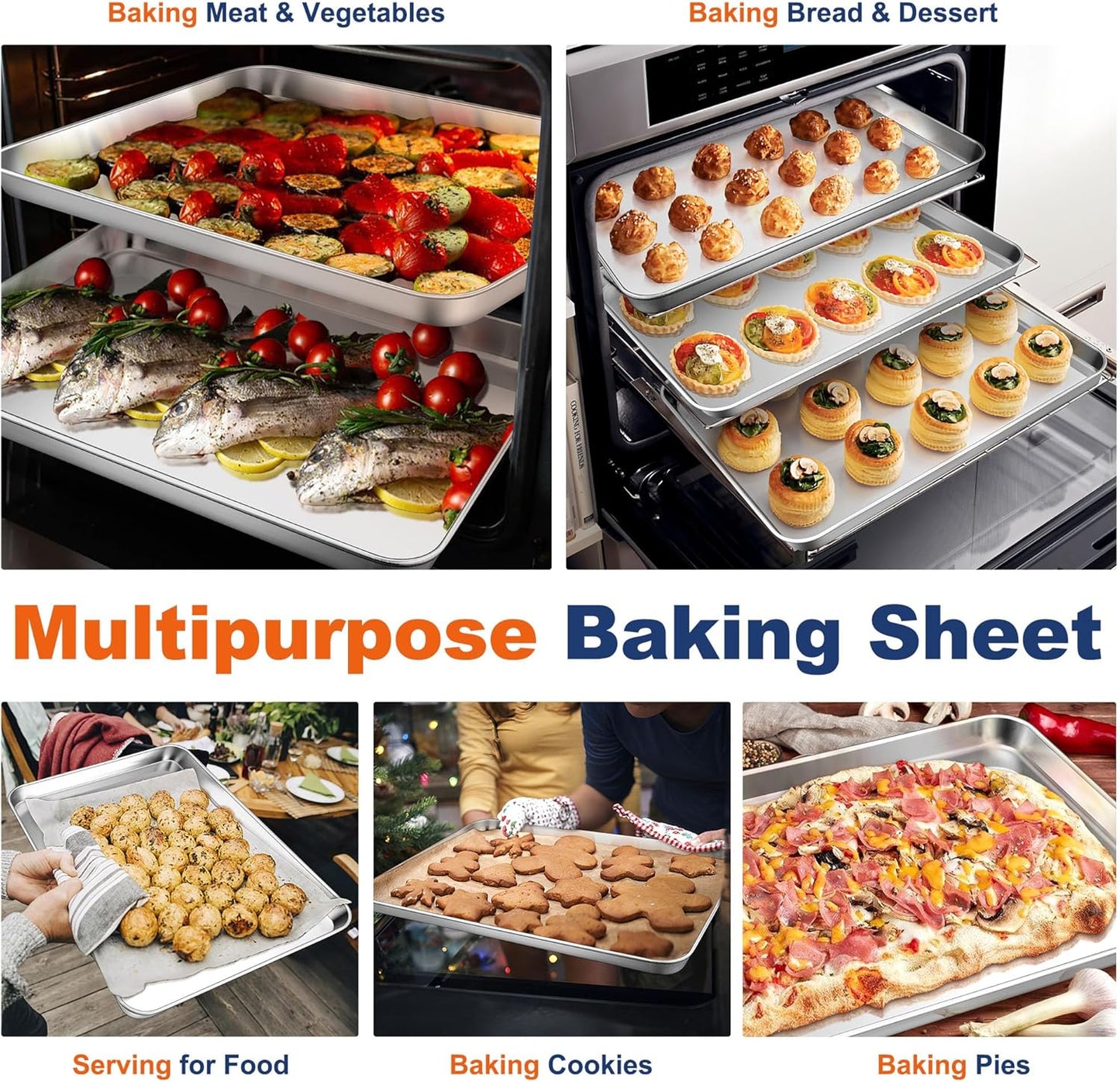 Baking Cookie Sheet Set of 2, 19.6 Inch Stainless Steel Cookie Sheet Pan, Large Baking Pan Bakeware, Heavy Duty & Healthy, Oven & Dishwasher Safe