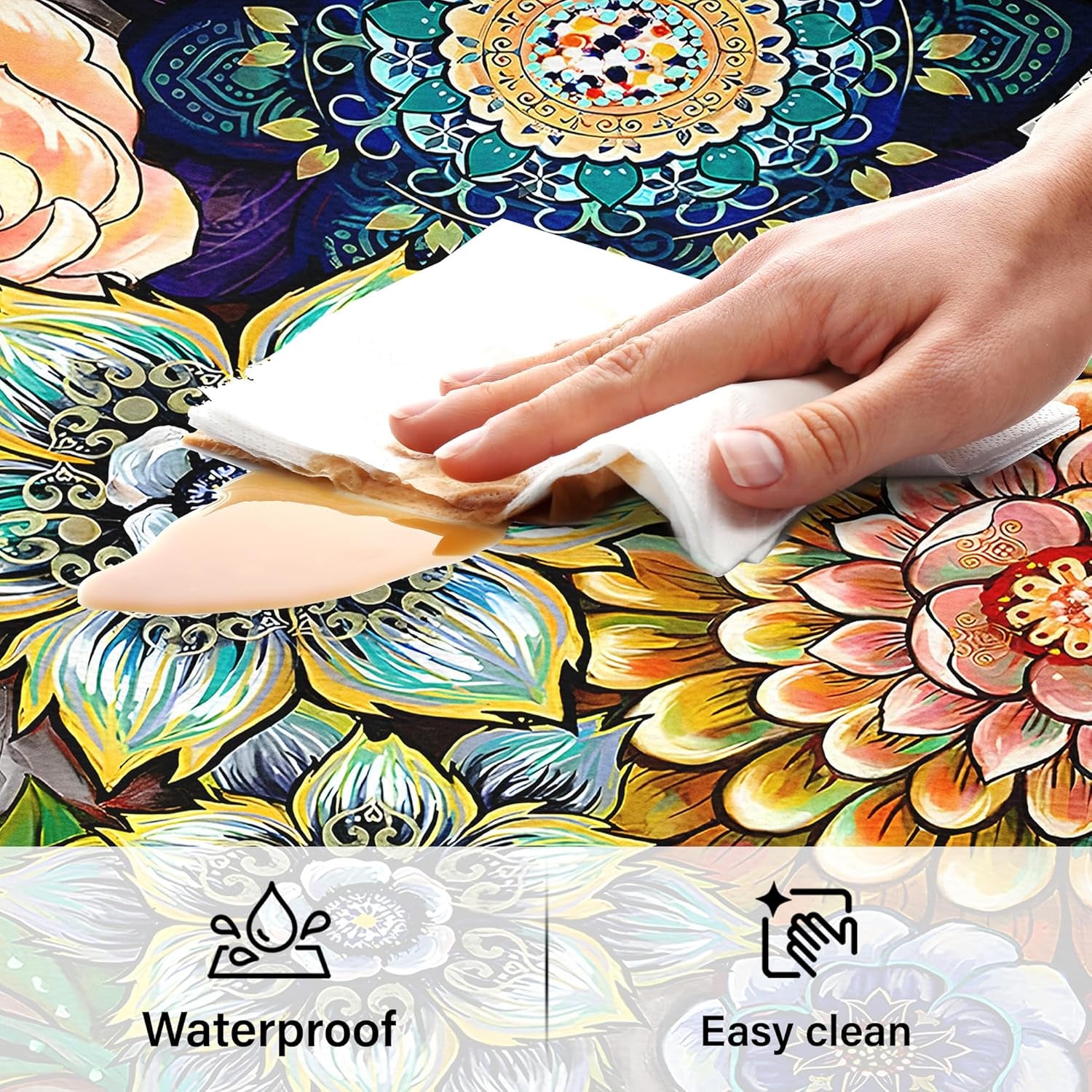 Boho Floral Kitchen Rugs Mats for Floor 2 Piece Memory Foam Padded Kitchen Mats anti Fatigue Non Slip Cushioned Comfort Standing Mat, 17.3X28+17.3X47 Inch